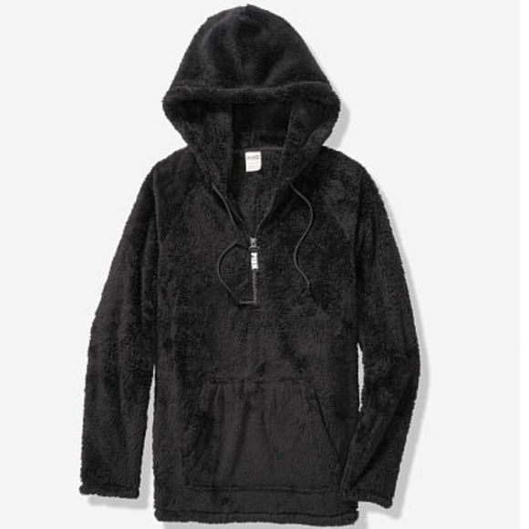 *SOLD* VS Pink Teddy Half-Zip Pullover NWT Black - Picture 2 of 6